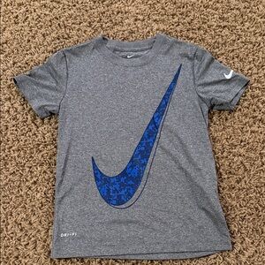 Nike Kids Gray Tee with Blue Swoosh